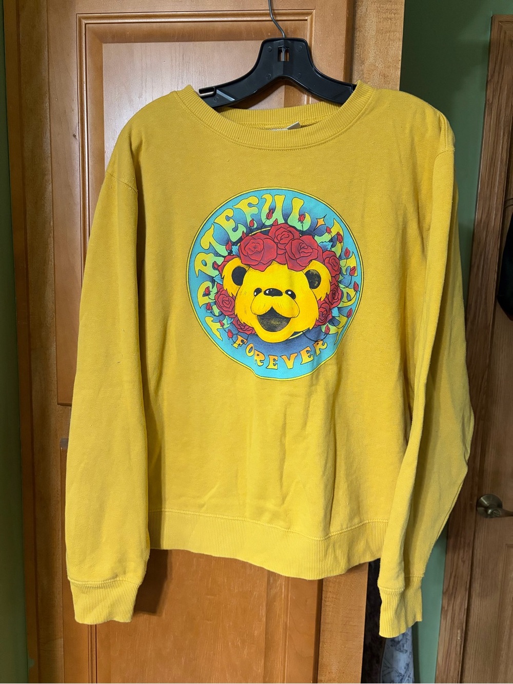 Grateful Dead Yellow Crewneck Sweatshirt with Colorful Bear Graphic